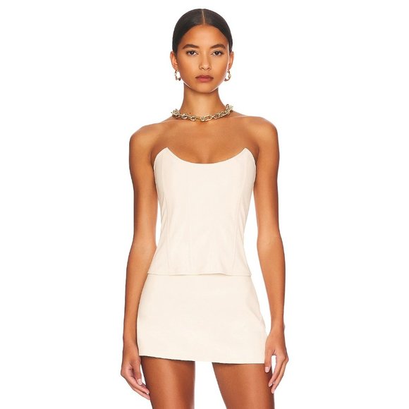 Miaou Tops - Miaou Leia Faux Leather Corset Top in Creme Small New Womens Tank